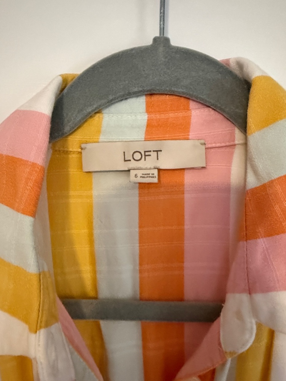 LOFT Striped Button-Front Midi Dress in Pink, Orange & Mustard - Picture 3 of 10